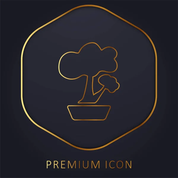 Bonsai Línea Dorada Logotipo Premium Icono — Vector de stock