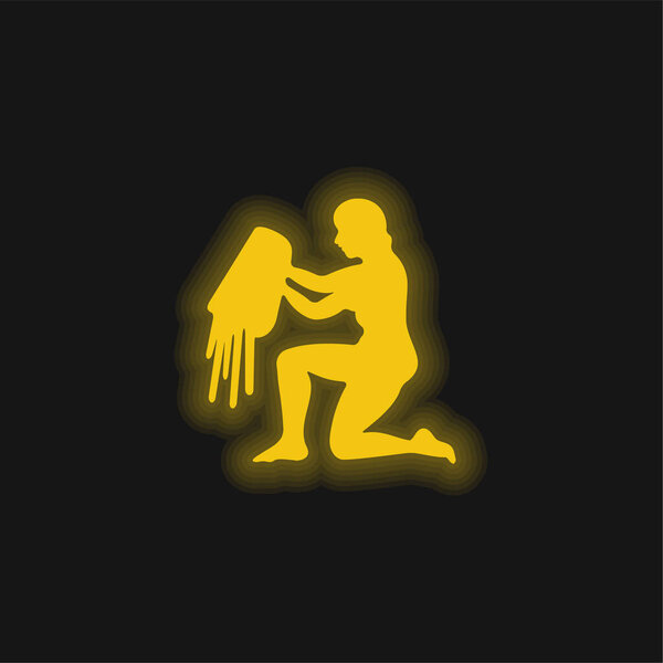 Aquarius Water Carrier Sign Silhouette yellow glowing neon icon