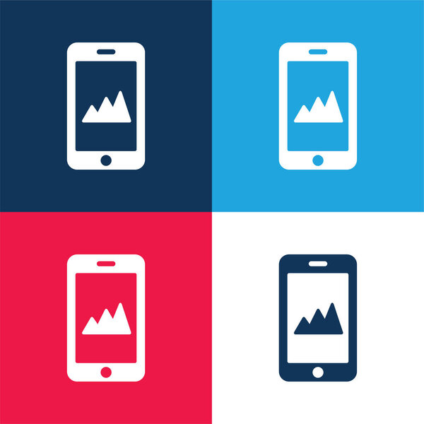 Восходящая аналитика Графический на экране телефона синий и красный четыре цвета минимальный набор значков