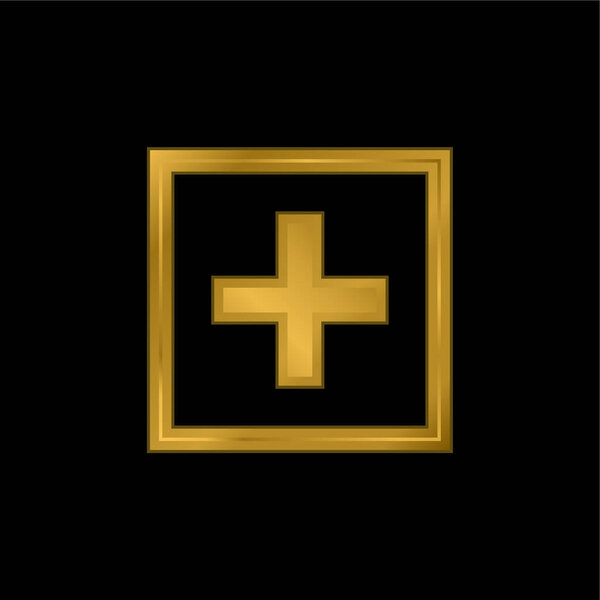 Добавить квадратный позолоченный металлический значок или вектор логотипа