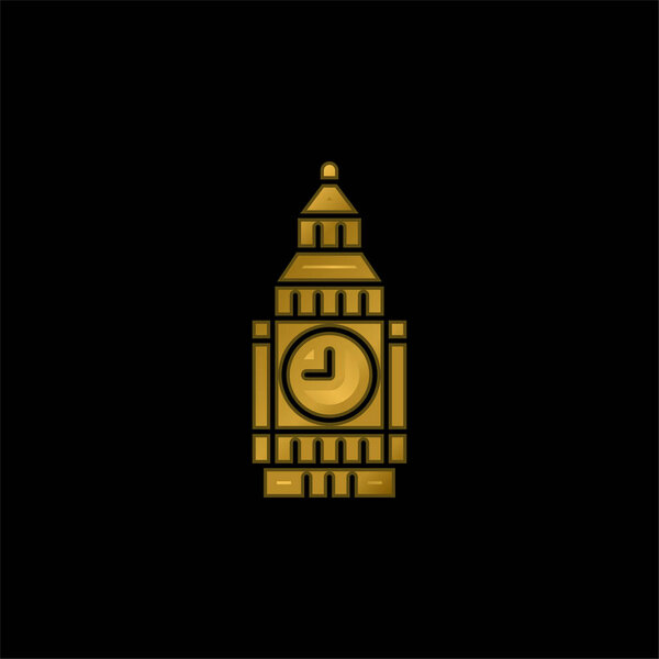 Big Ben gold plated metalic icon or logo vector