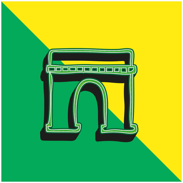 Arch Monumental Outlined Hand Drawn Construction Green and yellow modern 3d vector icon logo