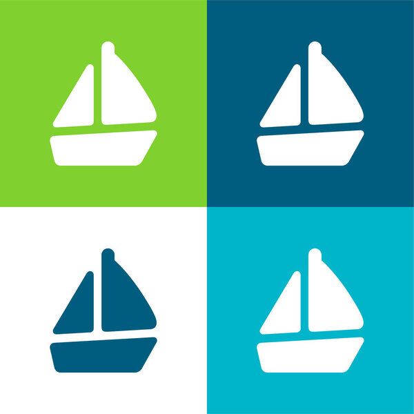 Лодка Плоский четырехцветный минимальный набор значков