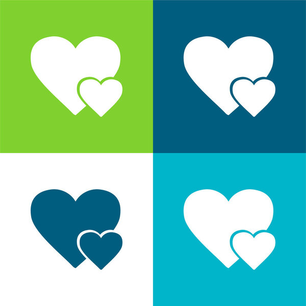 Big Heart And Little Heart Flat four color minimal icon set