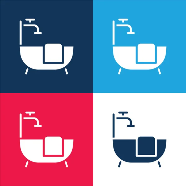 Badewanne Blau Und Rot Vier Farben Minimales Symbol Set — Stockvektor