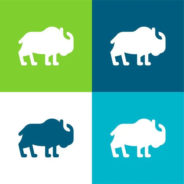 Bison Flat Four Color Minimal Icon Set Stock Vector