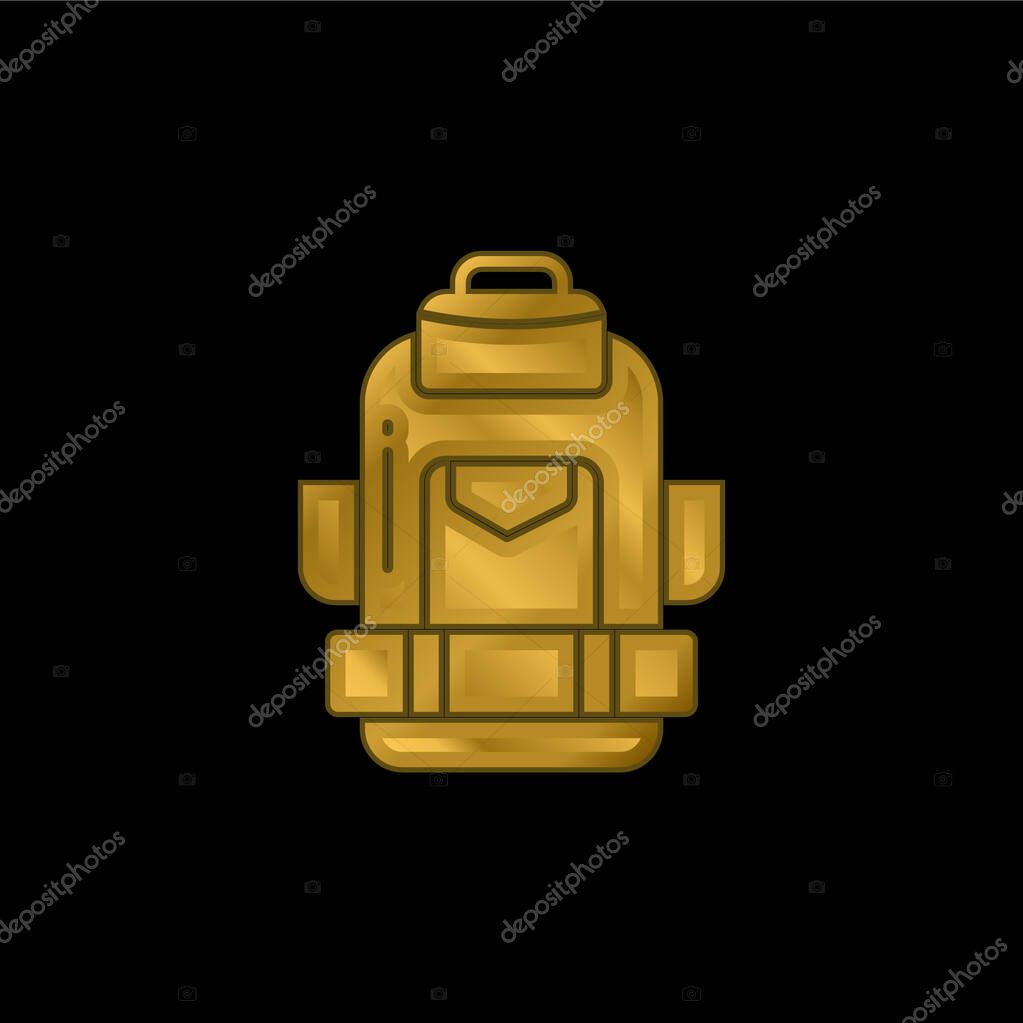 Backpack gold plated metalic icon or logo vector