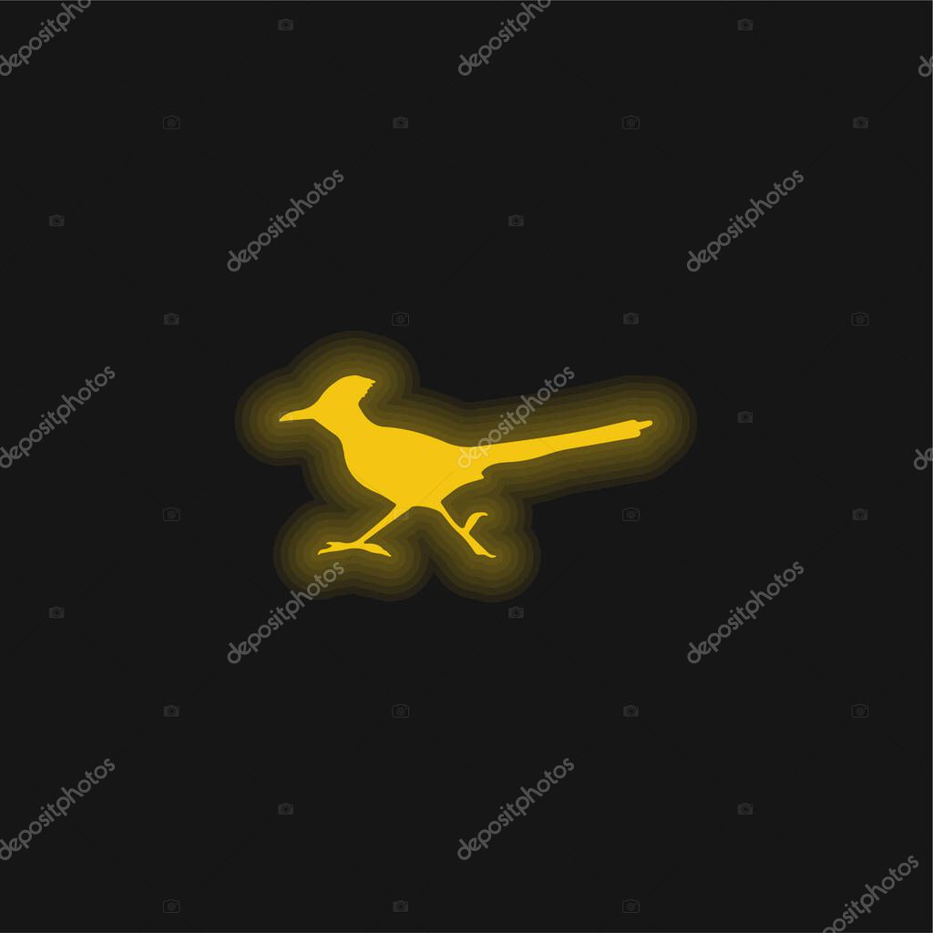Bird Roadrunner Shape yellow glowing neon icon