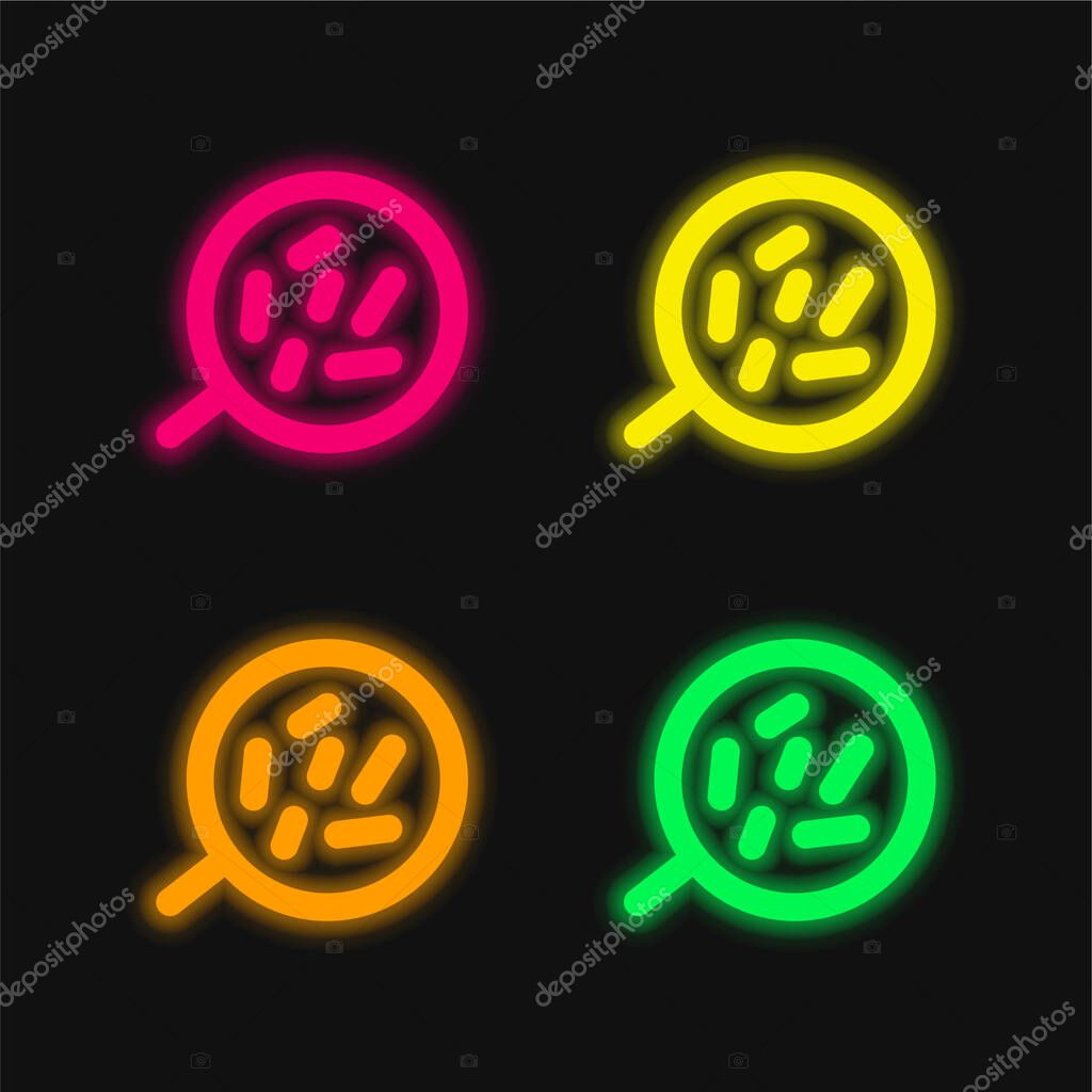 Body Cells Under A Magnification Tool four color glowing neon vector icon