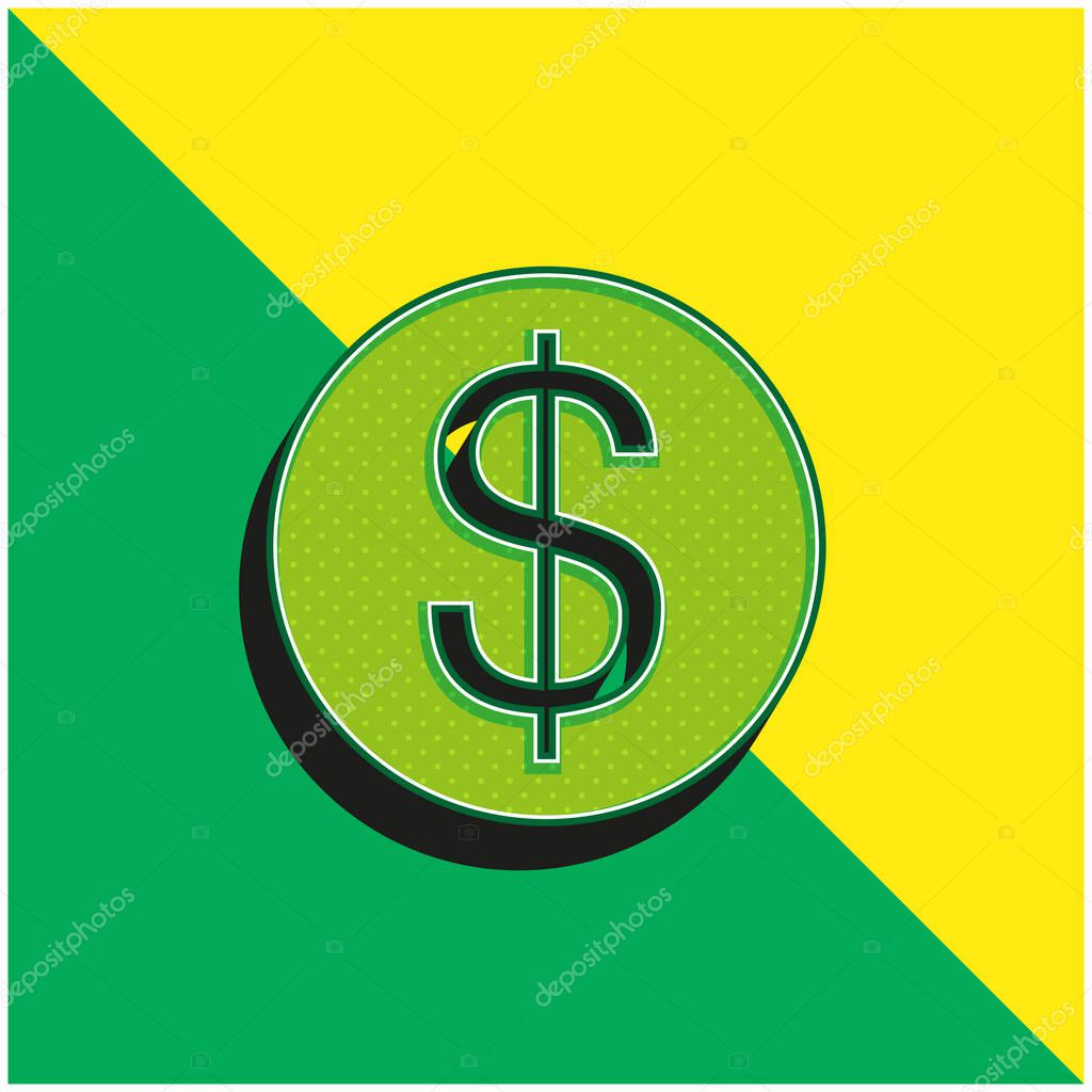 Big Dollar Coin Green and yellow modern 3d vector icon logo