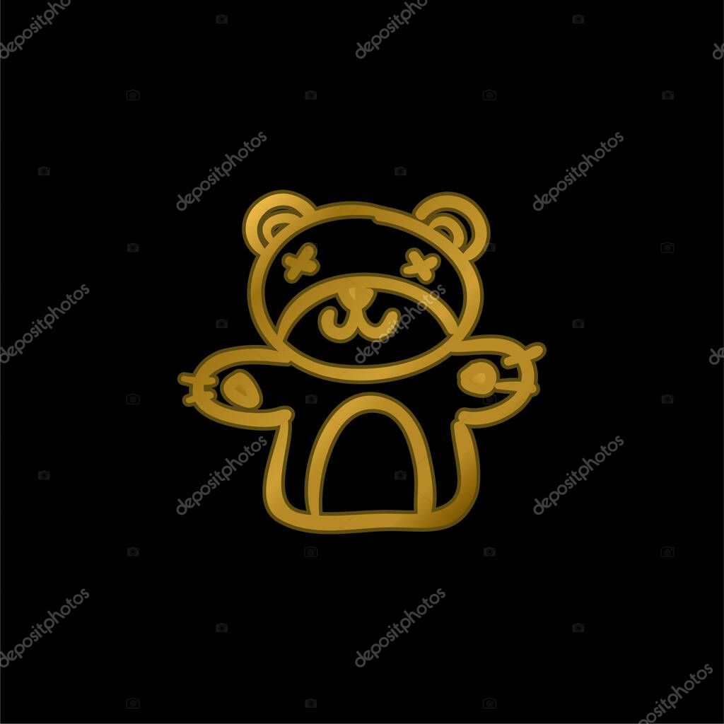 Bear Hand Drawn Animal Toy gold plated metalic icon or logo vector