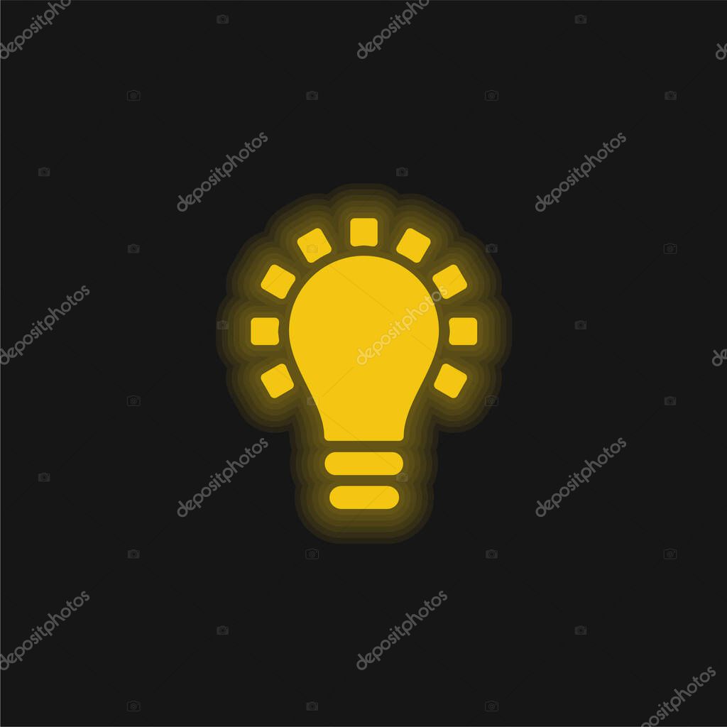 Black Lightbulb Symbol yellow glowing neon icon