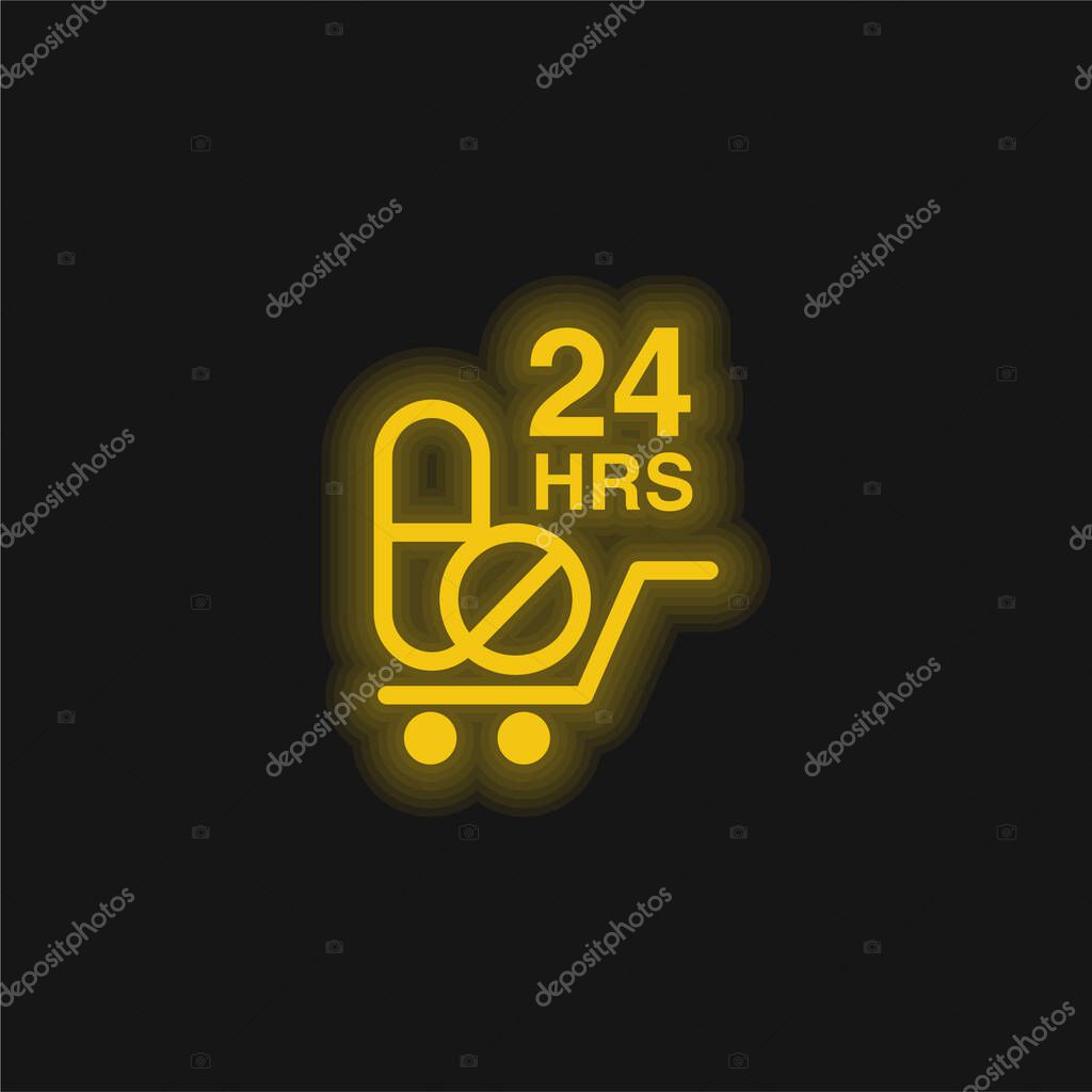 24 Hours Drugs Delivery yellow glowing neon icon