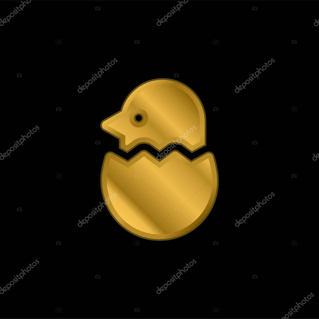 Bird gold plated metalic icon or logo vector