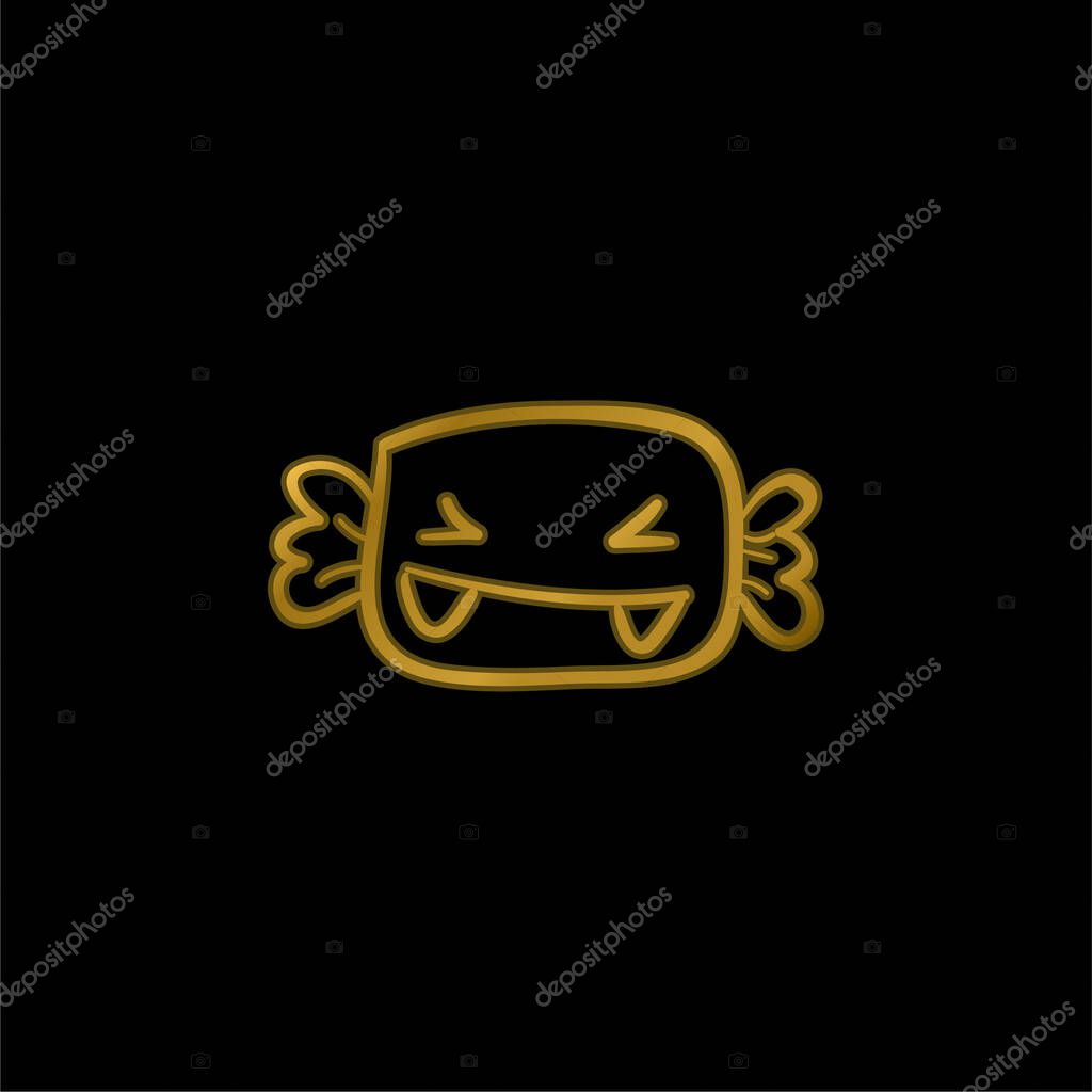 Alive Halloween Candy With Fangs gold plated metalic icon or logo vector