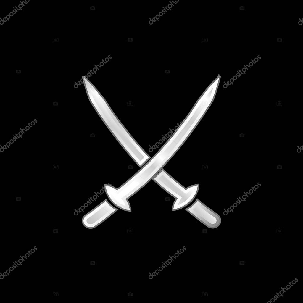 2 Katanas silver plated metallic icon