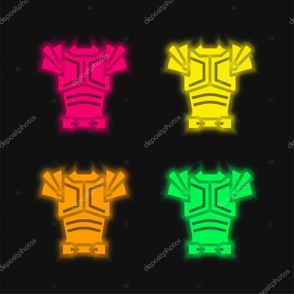 Armor four color glowing neon vector icon
