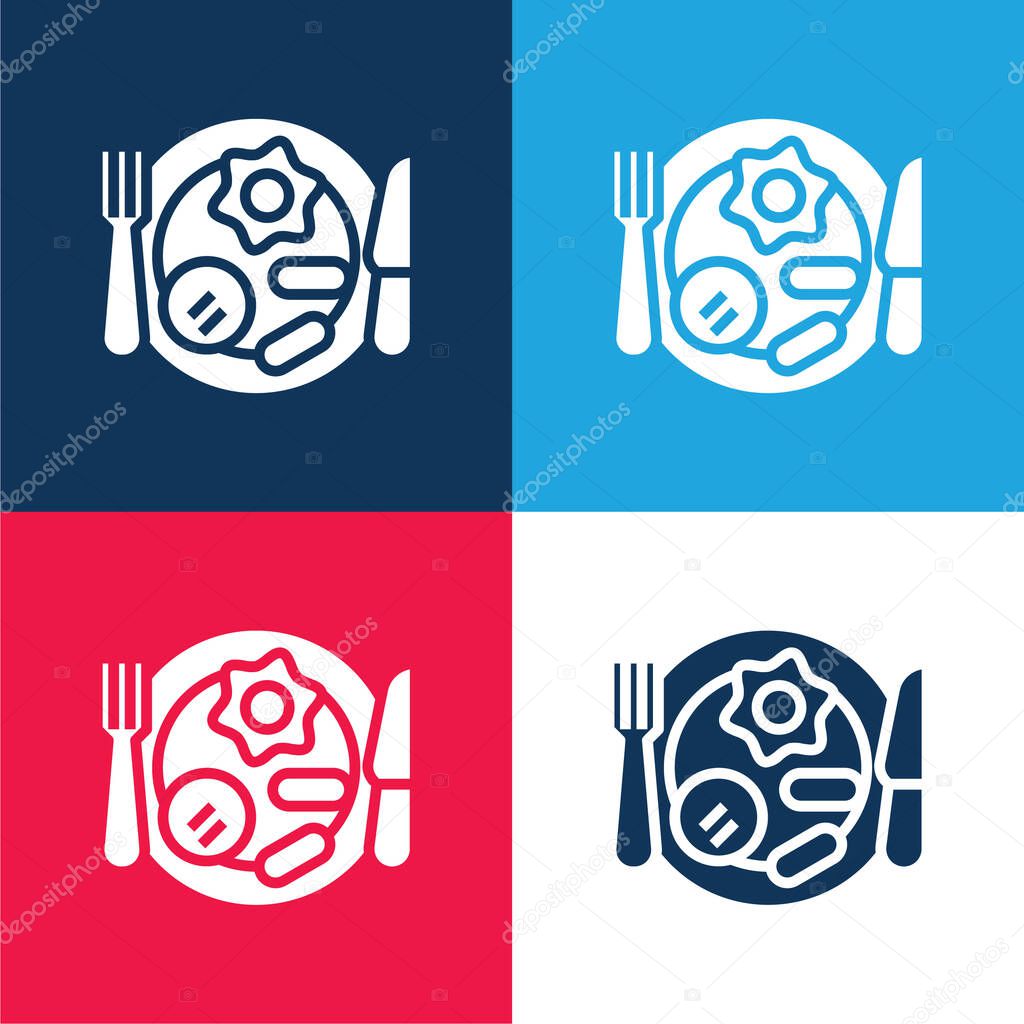 Breakfast blue and red four color minimal icon set