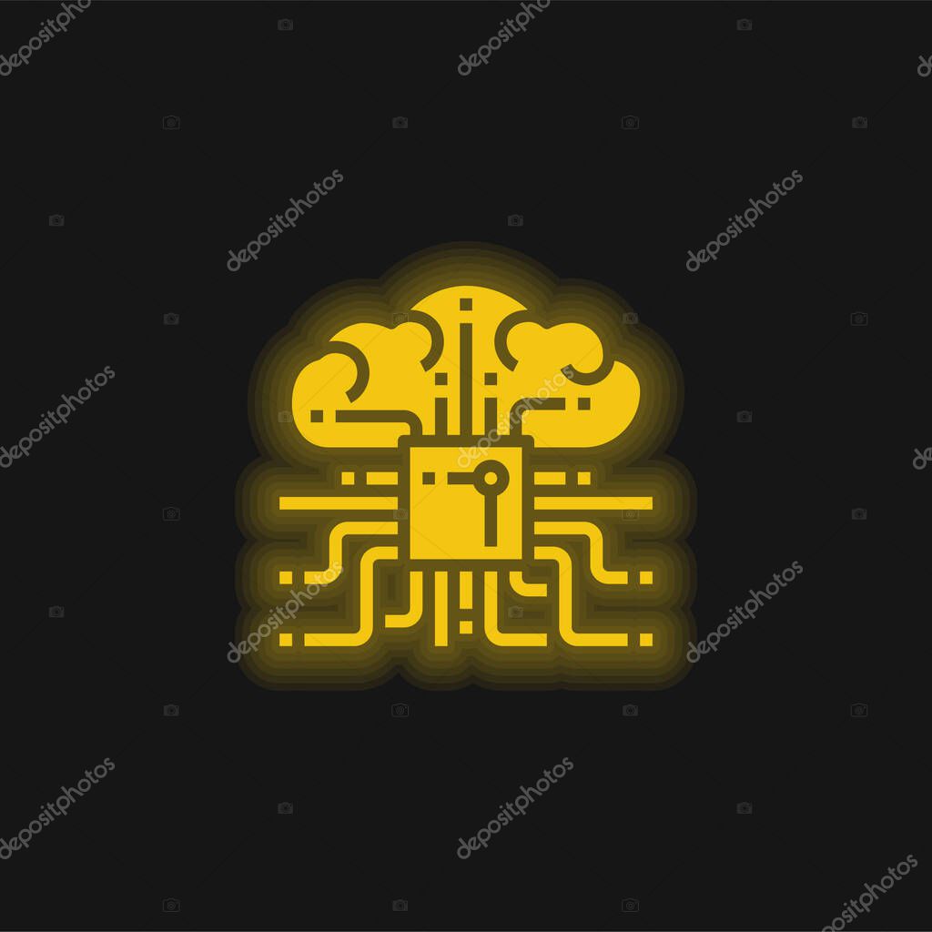 Brain yellow glowing neon icon