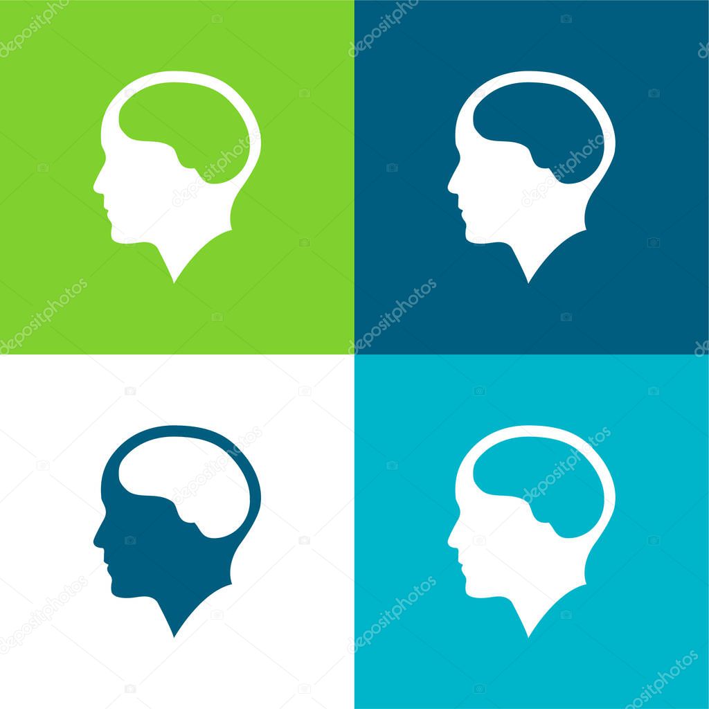 Brain Inside Human Head Flat four color minimal icon set