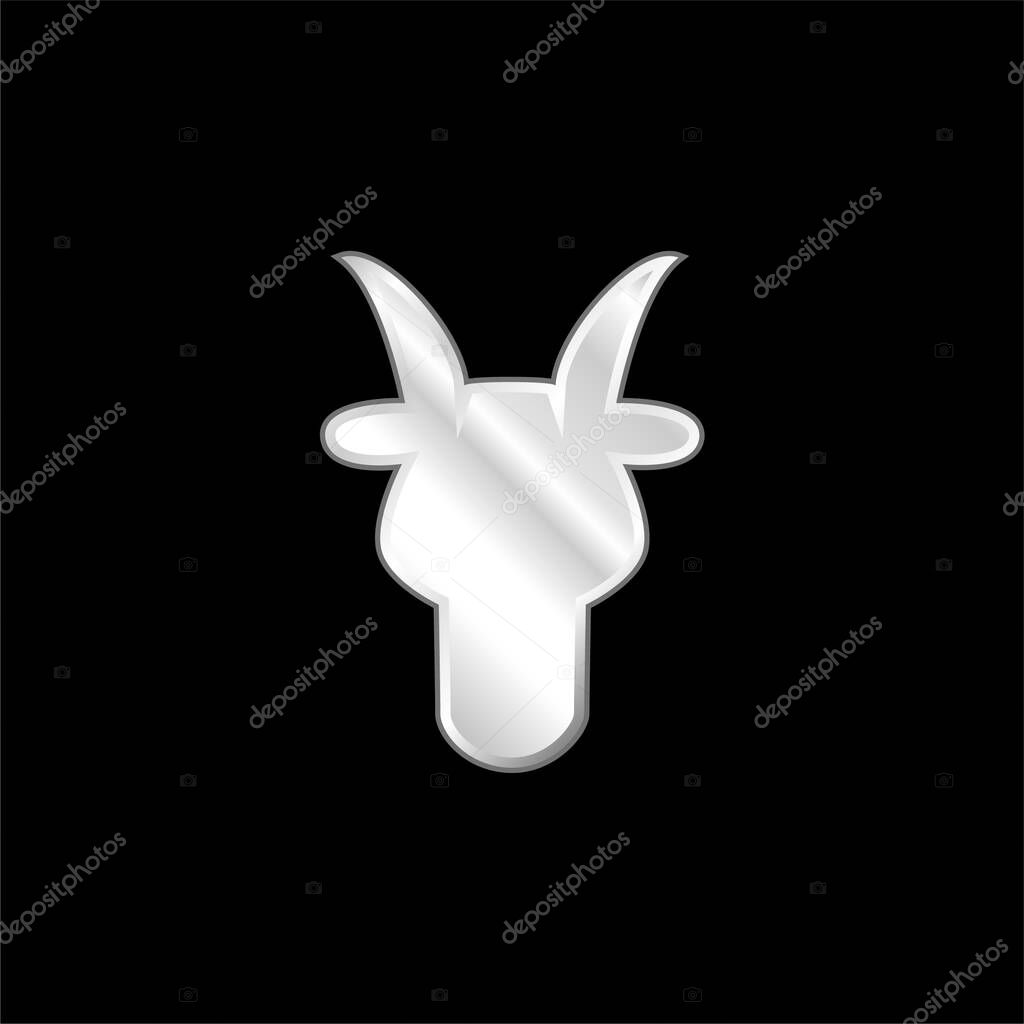 Aries Bull Head Front Shape Symbol silver plated metallic icon