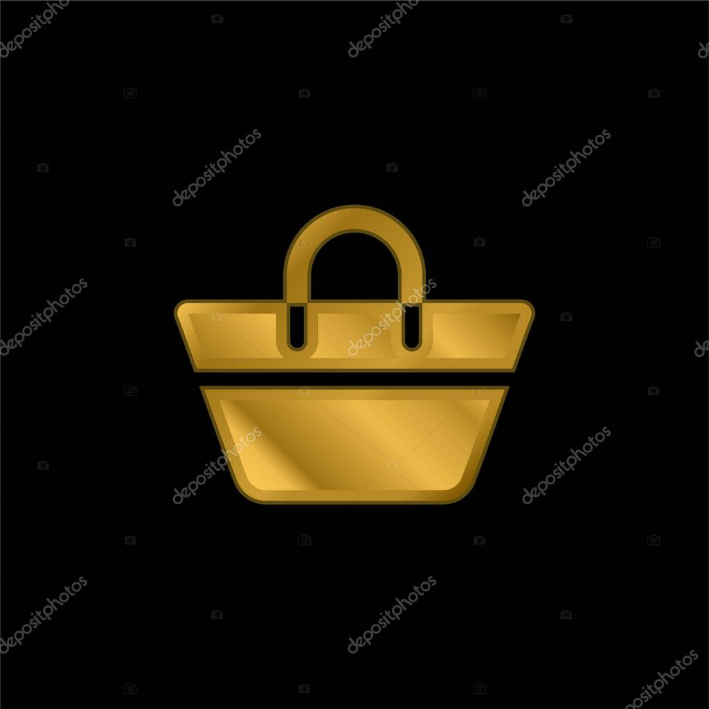 Beach Bag gold plated metalic icon or logo vector