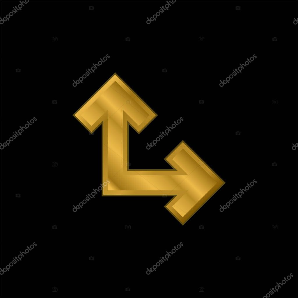Arrows In Right Angle gold plated metalic icon or logo vector