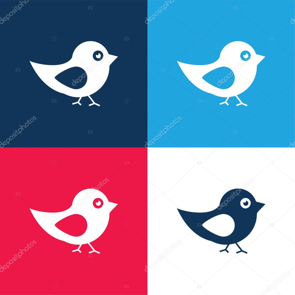 Bird Of Black And White Feathers blue and red four color minimal icon set