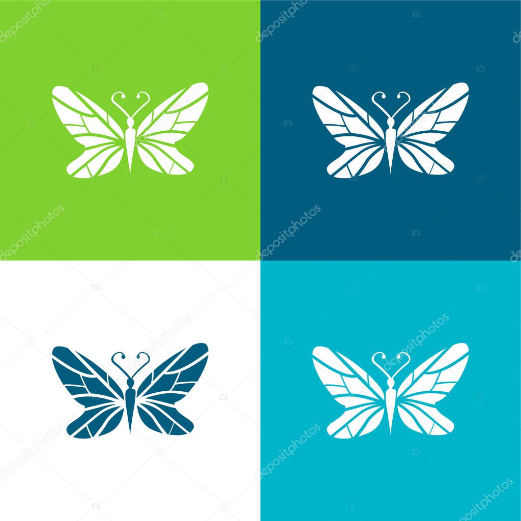 Black Butterfly Top View With Lines Wings Design Flat four color minimal icon set