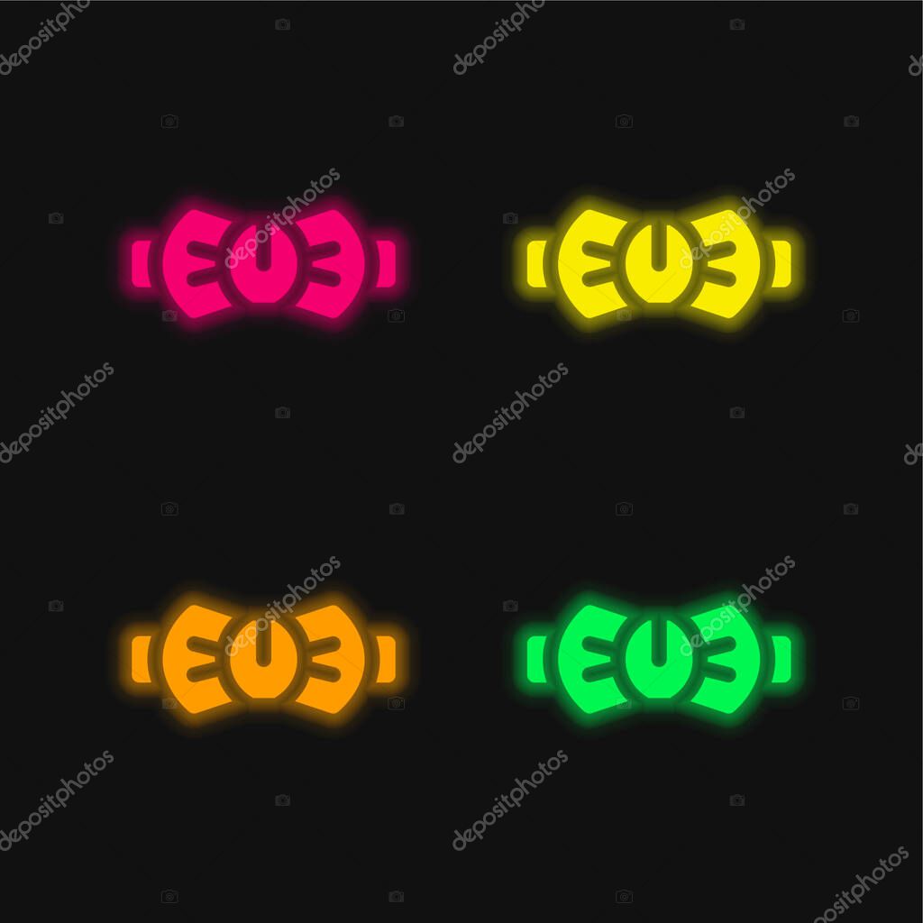 Bow Tie four color glowing neon vector icon