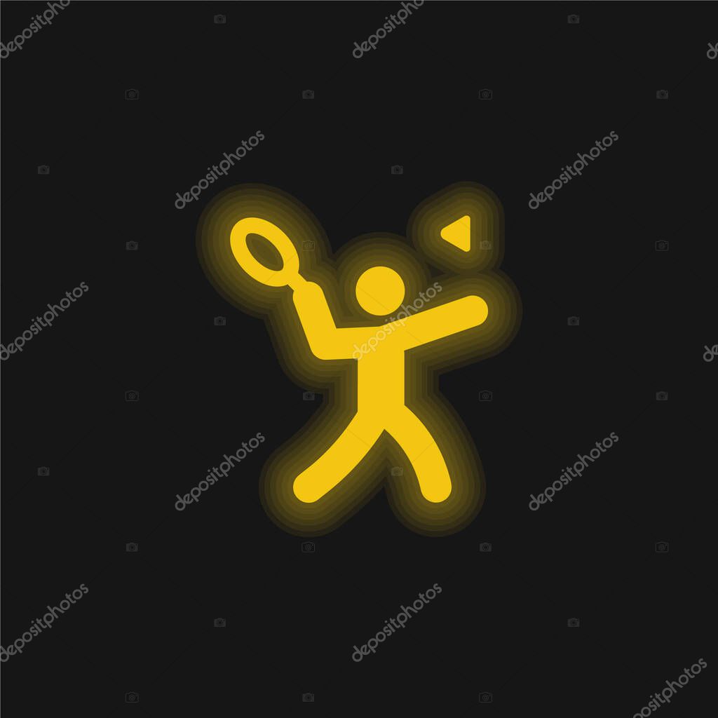 Badminton yellow glowing neon icon
