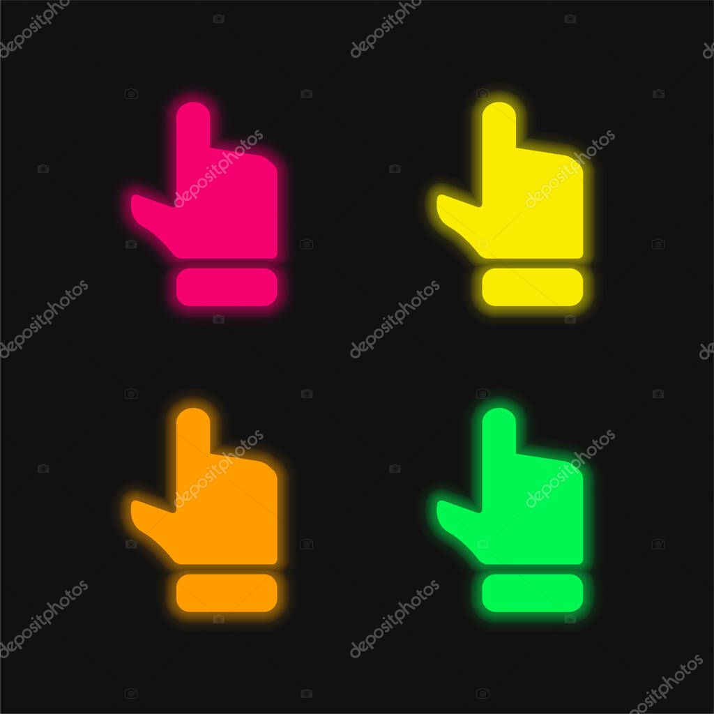 Black Hand Finger Pointing Up four color glowing neon vector icon