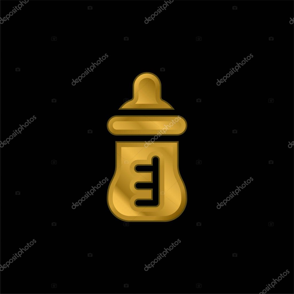 Baby Bottle gold plated metalic icon or logo vector