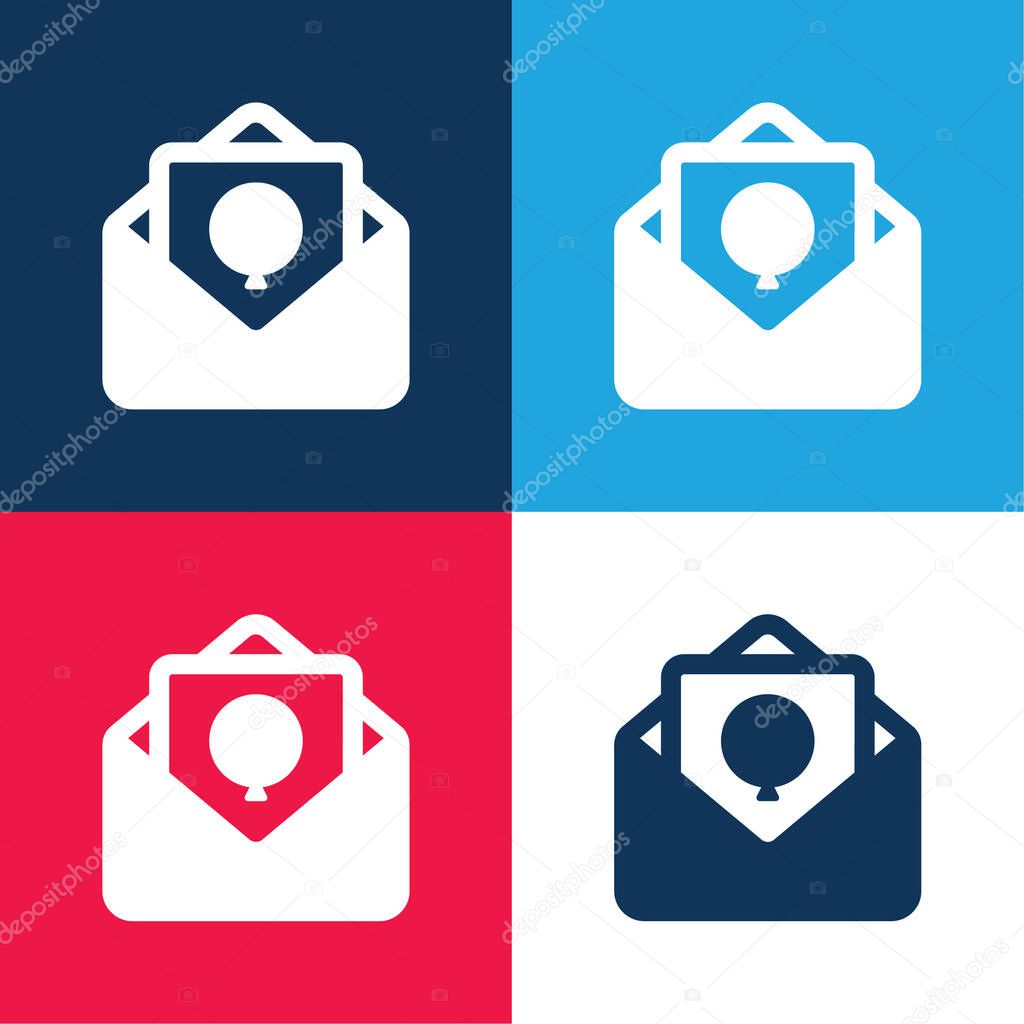 Birthday Card blue and red four color minimal icon set