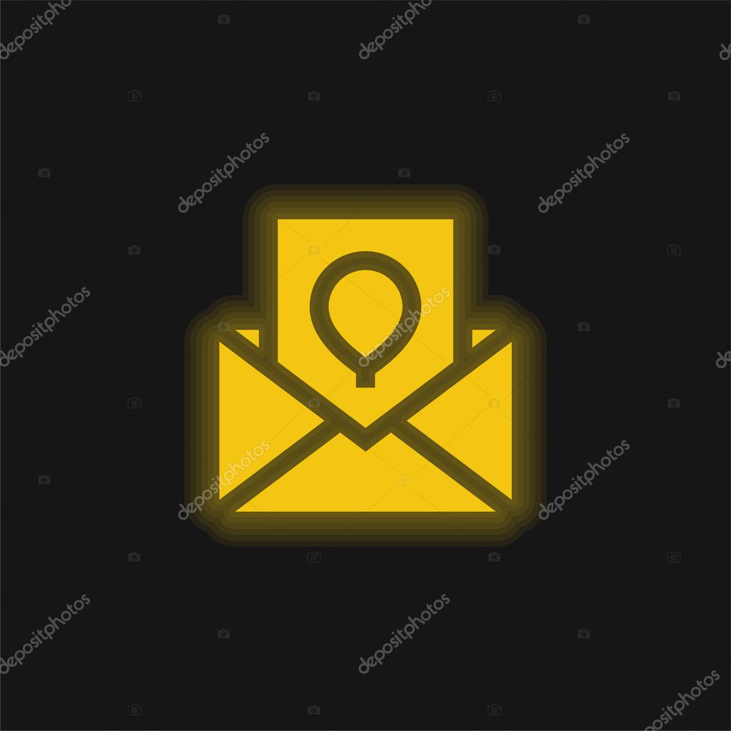 Birthday Card yellow glowing neon icon