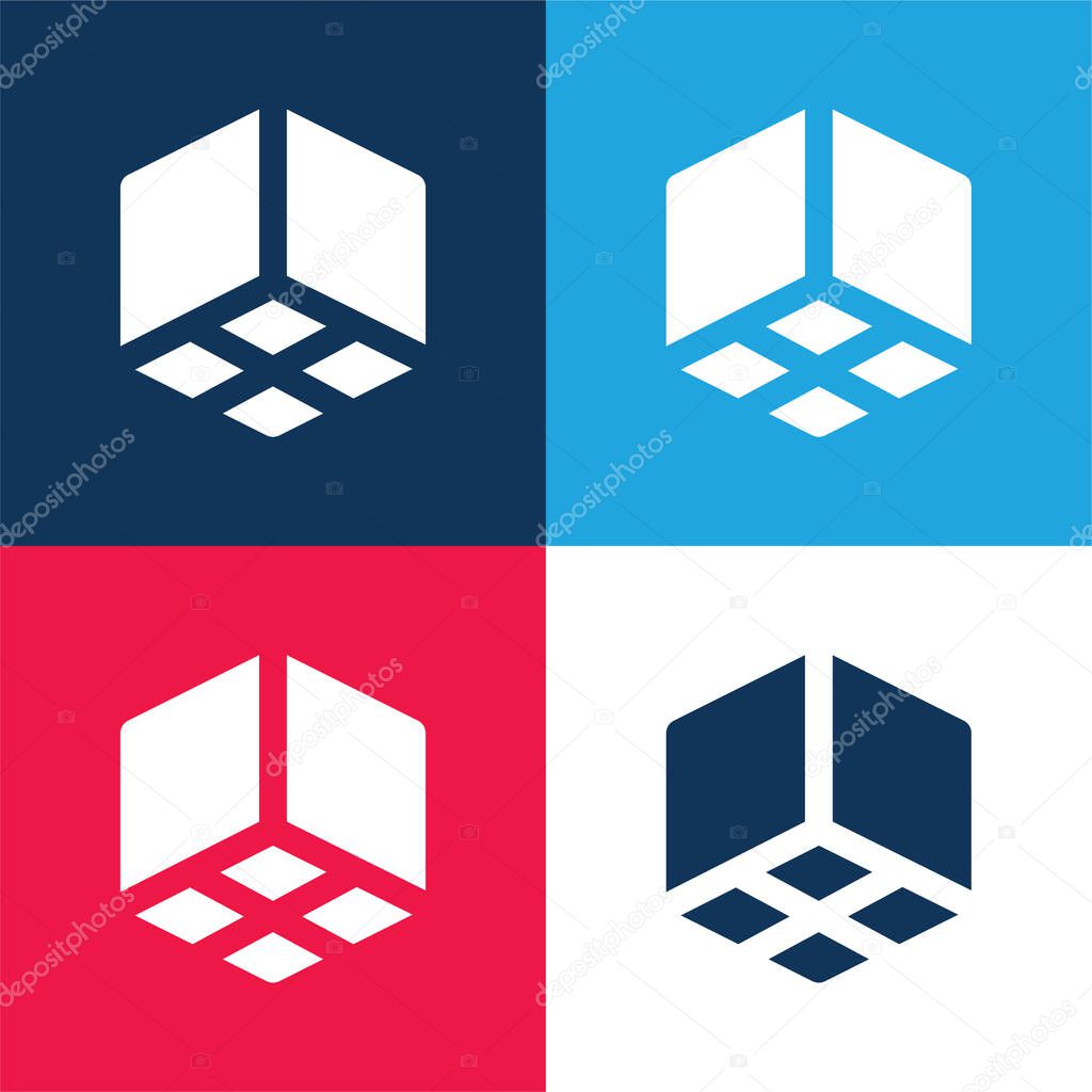 3d Cube blue and red four color minimal icon set