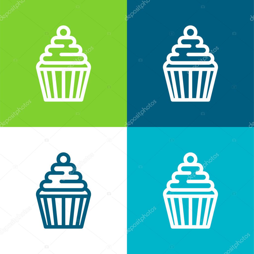 Big Cupcake With Cherry Flat four color minimal icon set