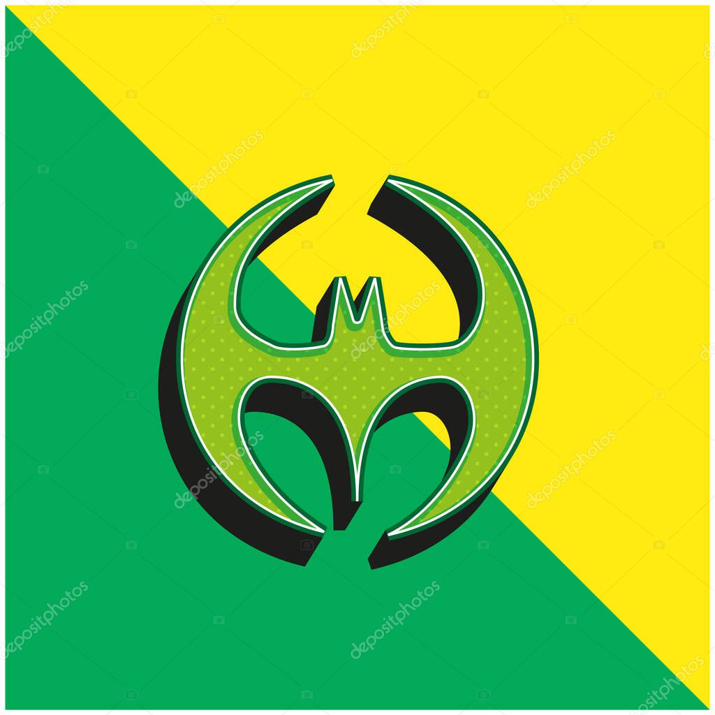 Bat Silhouette Black Shape With Wings Forming A Circle Green and yellow modern 3d vector icon logo