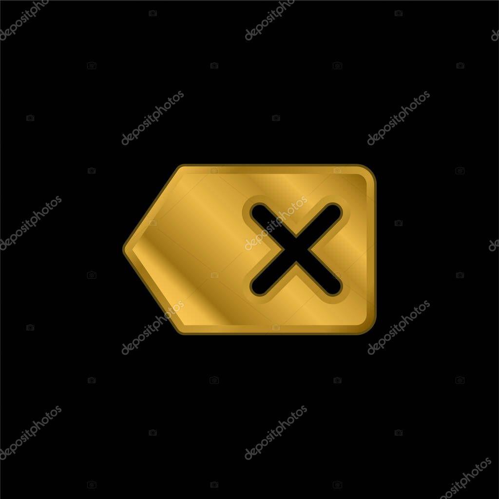 Backspace gold plated metalic icon or logo vector