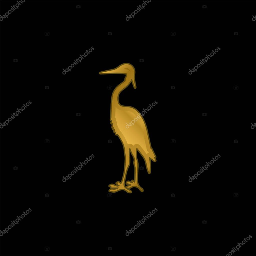 Bird Crane Shape gold plated metalic icon or logo vector