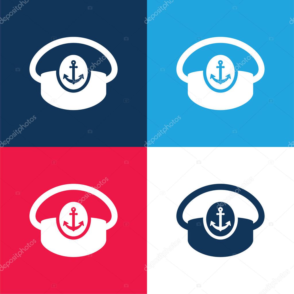 Boat Captain Hat blue and red four color minimal icon set