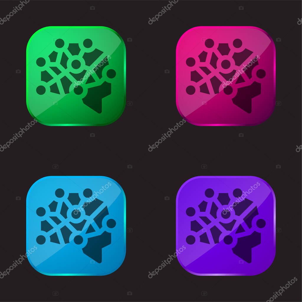 Brain four color glass button icon