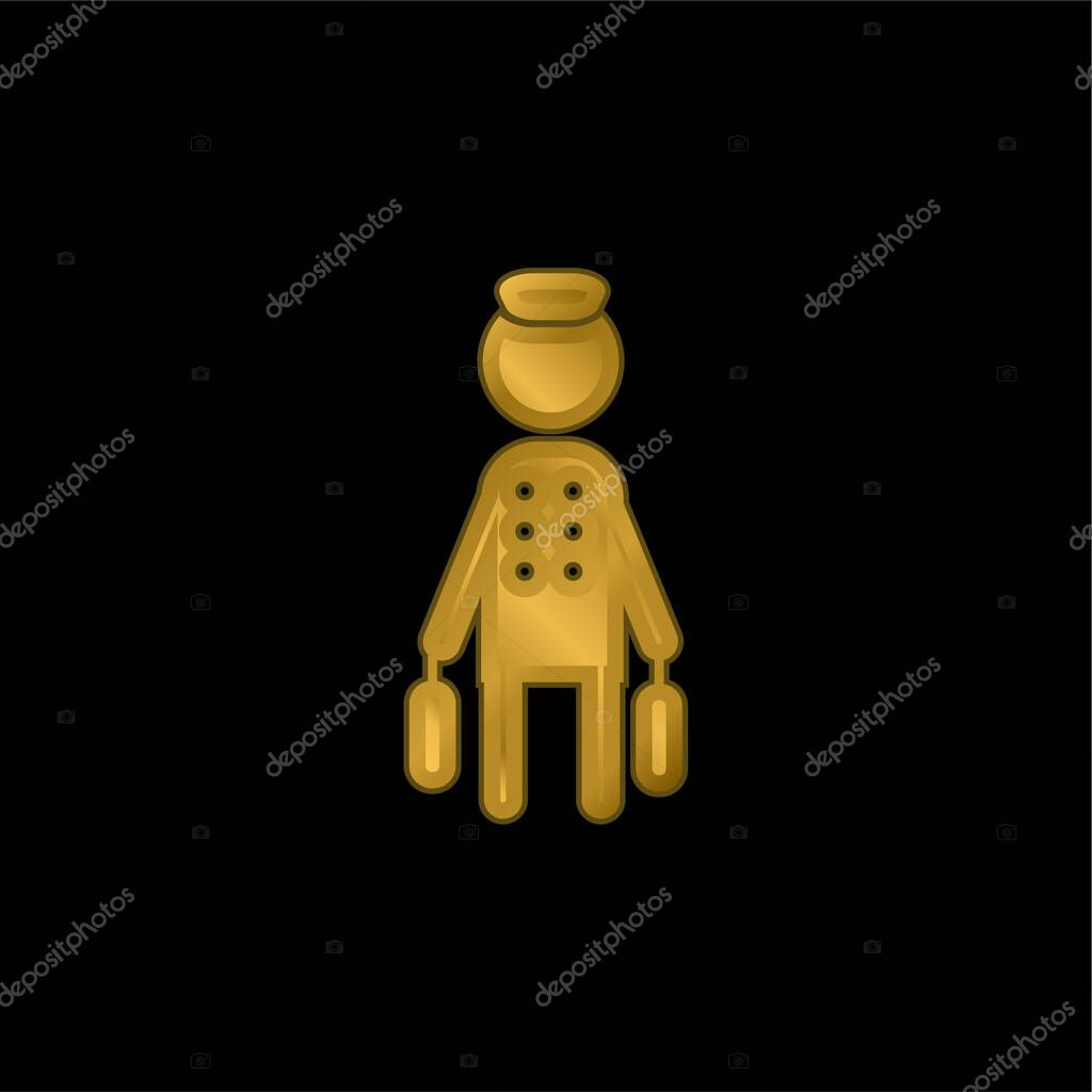 Bell Boy With Baggage gold plated metalic icon or logo vector