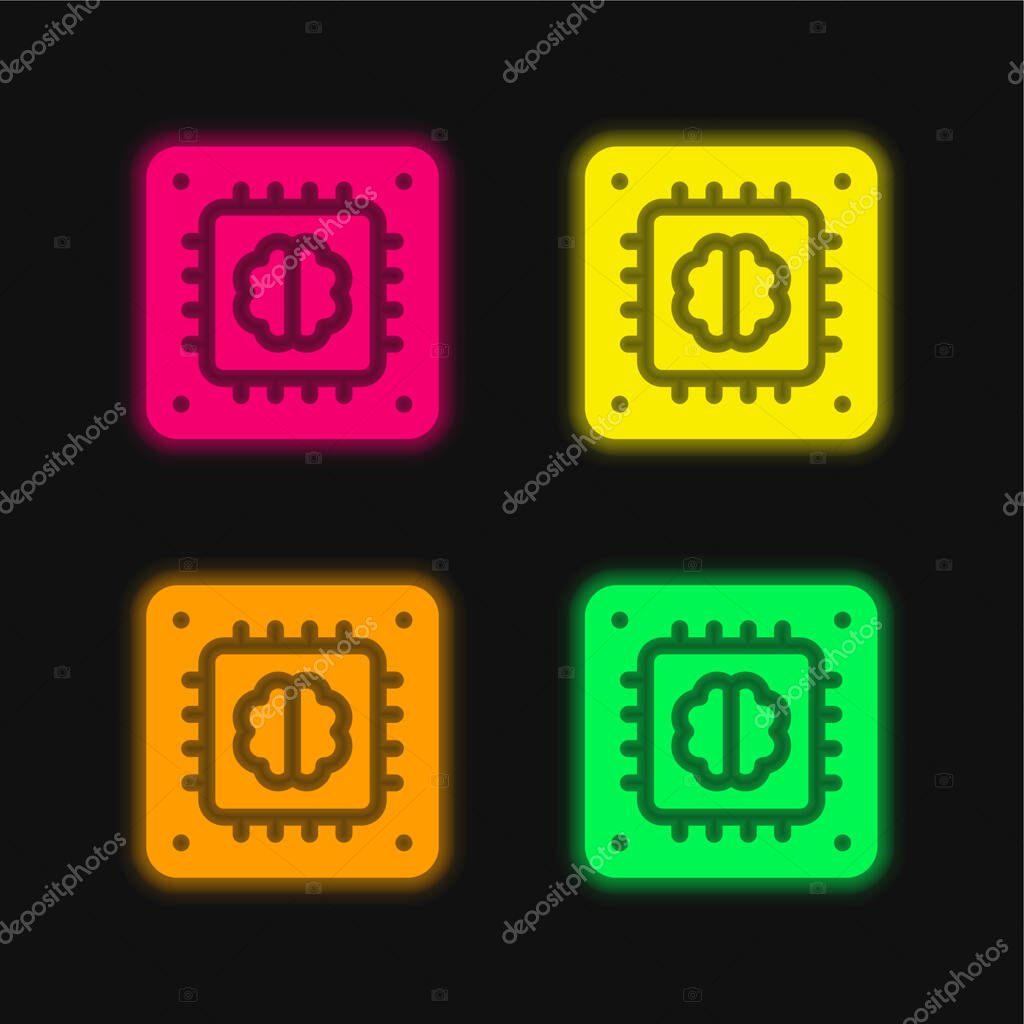 Artificial Intelligence four color glowing neon vector icon