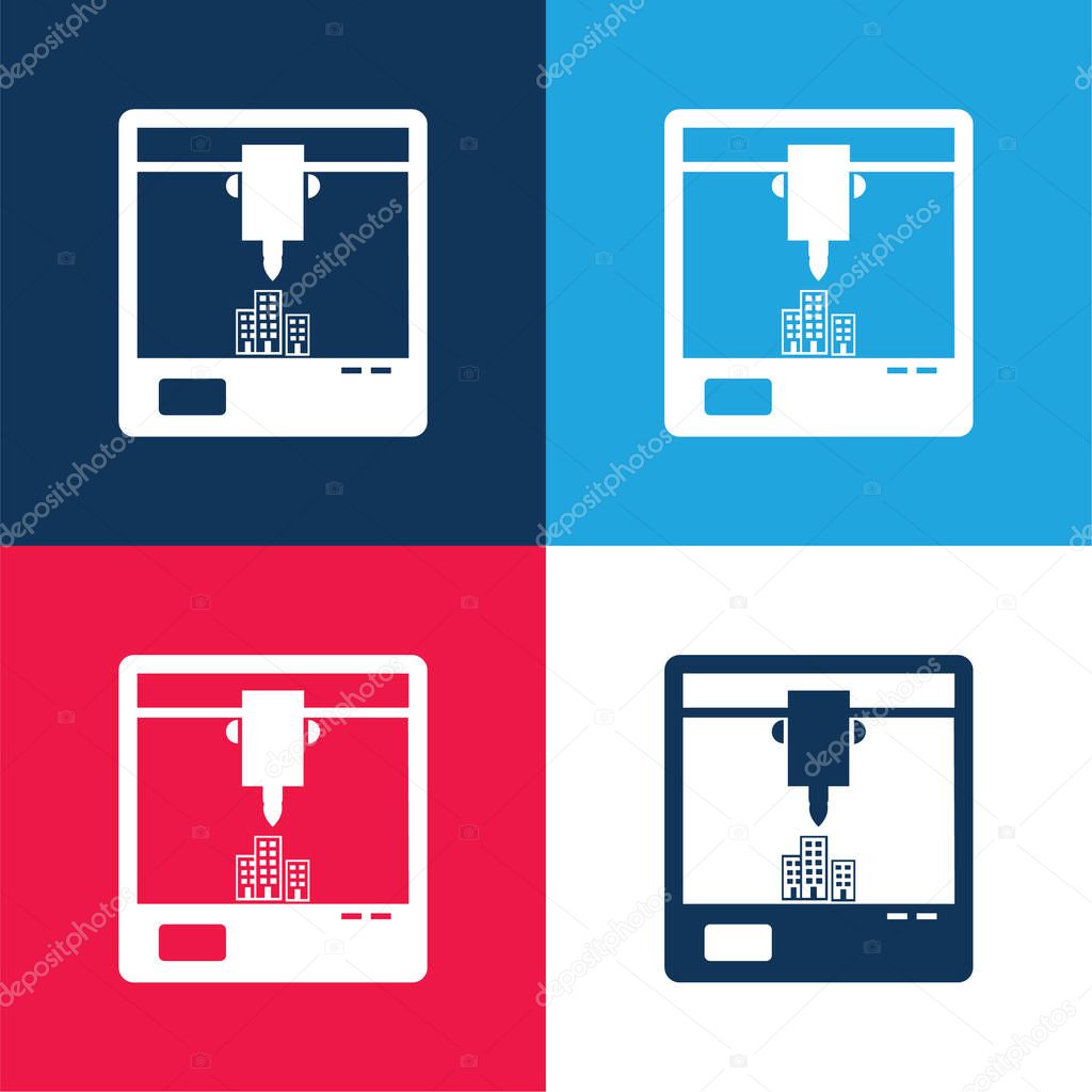3d Printer Symbol Of Window blue and red four color minimal icon set