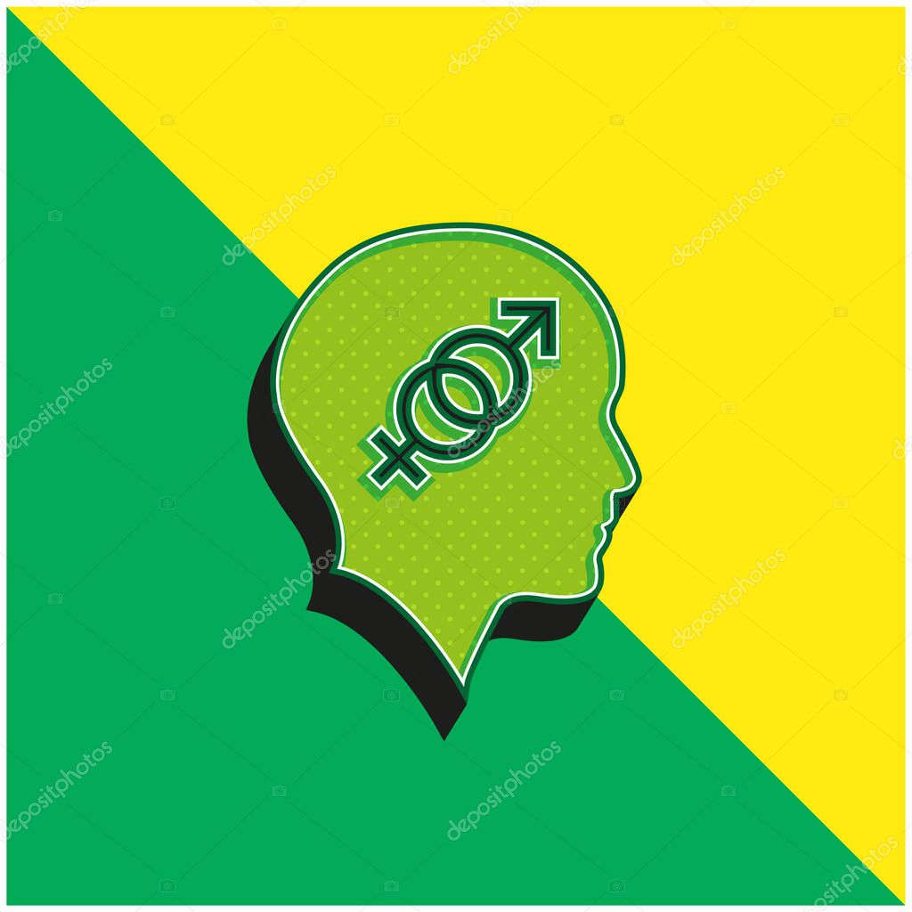 Bald Head With Sex Symbols Green and yellow modern 3d vector icon logo