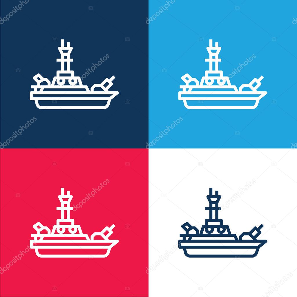 Battleship blue and red four color minimal icon set