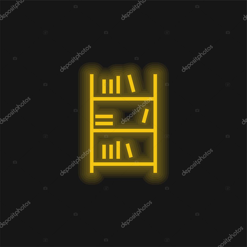 Book Shelf yellow glowing neon icon