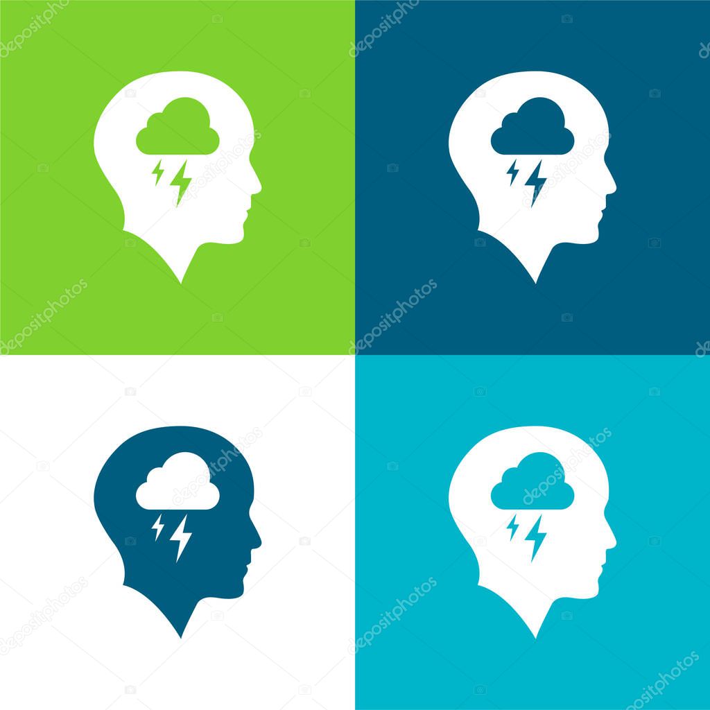 Bald Head With Cloud And Storm Flat four color minimal icon set
