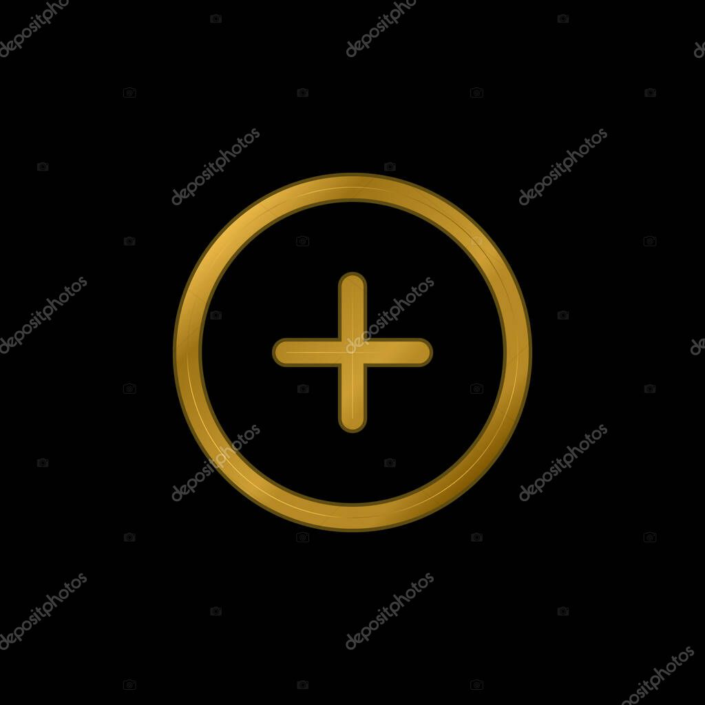 Add Circular Outlined Button gold plated metalic icon or logo vector